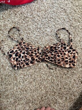 Leopard Print Bandeau Bikini Top in Tan & Black